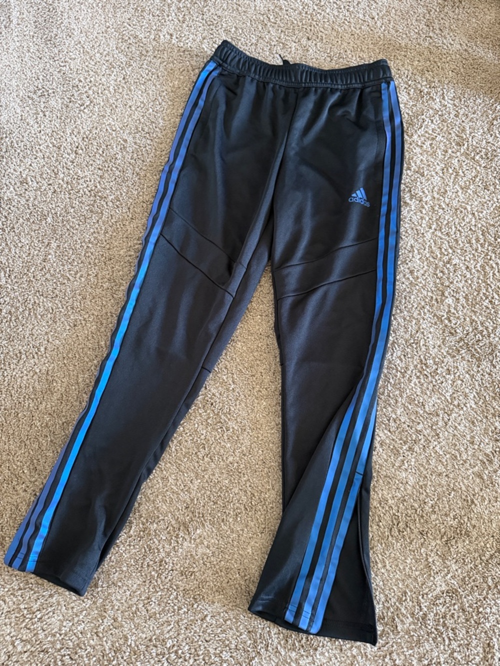 Adidas Kids Black Joggers with Blue metallic Stripes